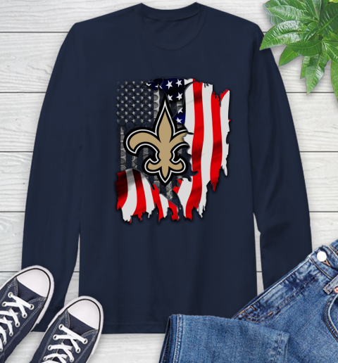 New Orleans Saints NFL Football American Flag Long Sleeve T-Shirt 3