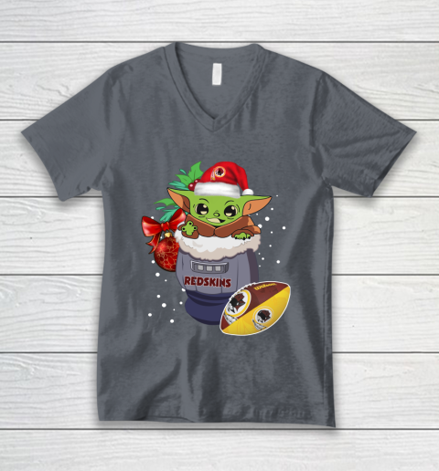 Washington Redskins Christmas Baby Yoda Star Wars Funny Happy NFL V-Neck T-Shirt 5