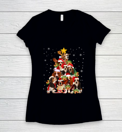 Basset Hound Christmas Tree T Shirt Xmas Gift For Dog Lover Women's V-Neck T-Shirt