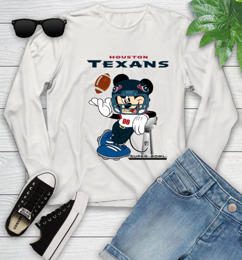 NFL Houston Texans Mickey Mouse Disney Super Bowl Football T Shirt Youth Long Sleeve 24