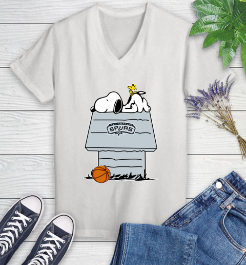 San Antonio Spurs NBA Basketball Snoopy Woodstock The Peanuts Movie Women's V-Neck T-Shirt
