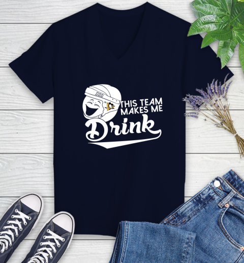 Pittsburgh Penguins NHL Hockey This Team Makes Me Drink Adoring Fan Women's V-Neck T-Shirt 2