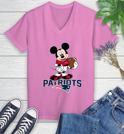 NFL Football New England Patriots Cheerful Mickey Mouse Shirt Women's V-Neck T-Shirt 12