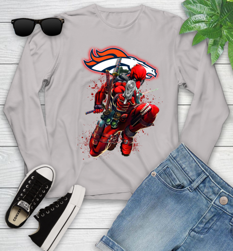 NFL Deadpool Marvel Comics Sports Football Denver Broncos Youth Long Sleeve 12
