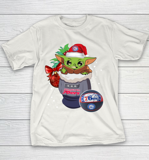 Philadelphia 76ers Christmas Baby Yoda Star Wars Funny Happy NBA Youth T-Shirt 3