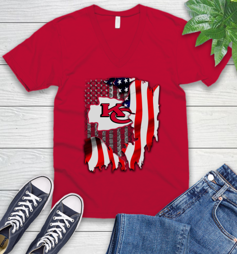 Kansas City Chiefs NFL Football American Flag V-Neck T-Shirt 6