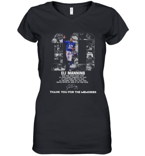 10 Eli Manning Thank You For The Memories Signature shirt Women's V-Neck T-Shirt