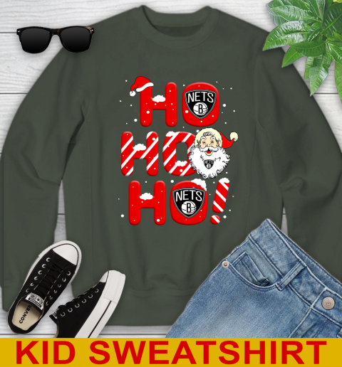 Brooklyn Nets NBA Basketball Ho Ho Ho Santa Claus Merry Christmas Shirt Youth Sweatshirt 8