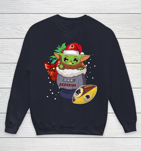 Washington Redskins Christmas Baby Yoda Star Wars Funny Happy NFL Youth Sweatshirt 3