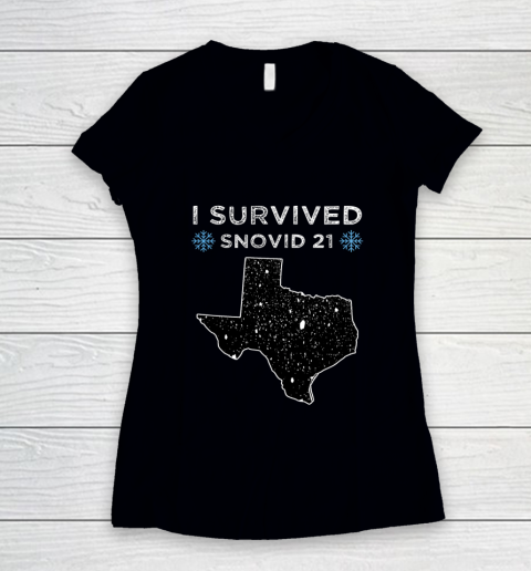 I Survived Winter Snow Storm 2021 Icy Freezing Weather Women's V-Neck T-Shirt