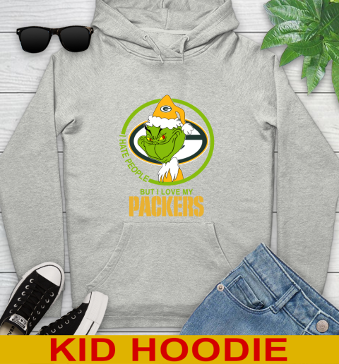 Green Bay Packers NFL Christmas Grinch I Hate People But I Love My Favorite Football Team Youth Hoodie
