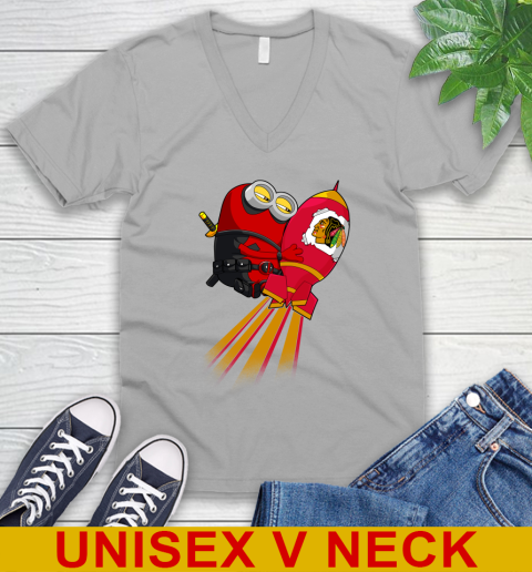 NHL Hockey Chicago Blackhawks Deadpool Minion Marvel Shirt V-Neck T-Shirt 3