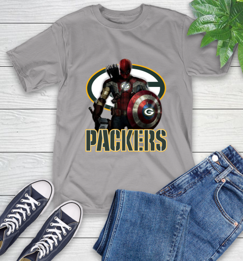 NFL Captain America Thor Spider Man Hawkeye Avengers Endgame Football Green Bay Packers T-Shirt 6