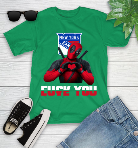 NHL New York Rangers Deadpool Love You Fuck You Hockey Sports Youth T-Shirt - Image 9