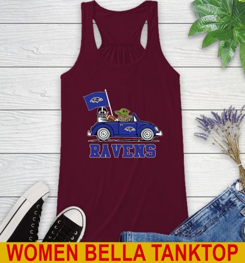 NFL Football Baltimore Ravens Darth Vader Baby Yoda Driving Star Wars Shirt Racerback Tank 3