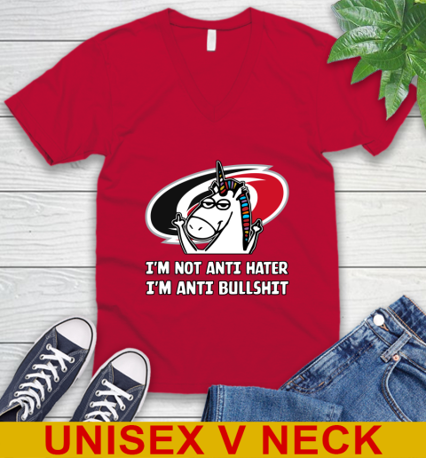 Carolina Hurricanes NHL Hockey Unicorn I'm Not Anti Hater I'm Anti Bullshit V-Neck T-Shirt 7