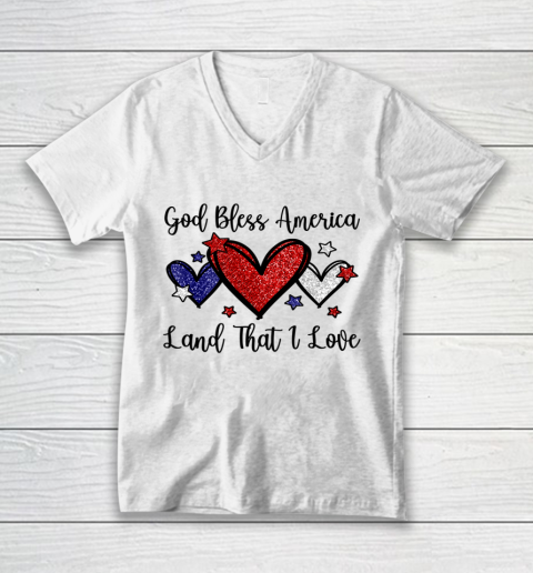 God Bless America Land That I Love Cute Patriotic Christian V-Neck T-Shirt