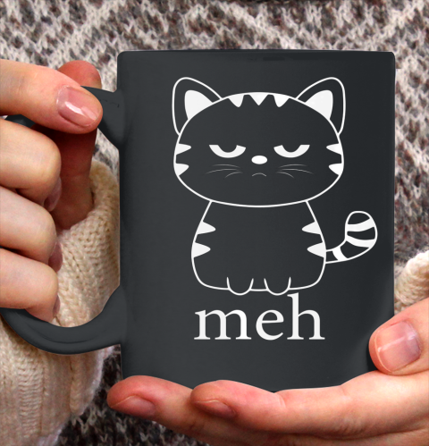 MEH CAT Shirt Funny Sarcastic Gift for Cat Lovers Halloween Ceramic Mug 11oz
