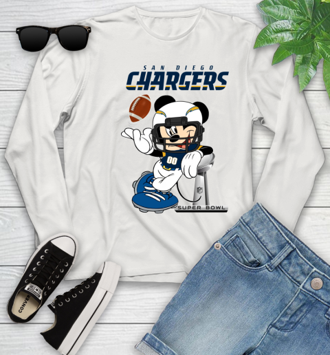 NFL San diego chargers Mickey Mouse Disney Super Bowl Football T Shirt Youth Long Sleeve 12