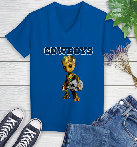 Dallas Cowboys NFL Football Groot Marvel Guardians Of The Galaxy Women's V-Neck T-Shirt 10