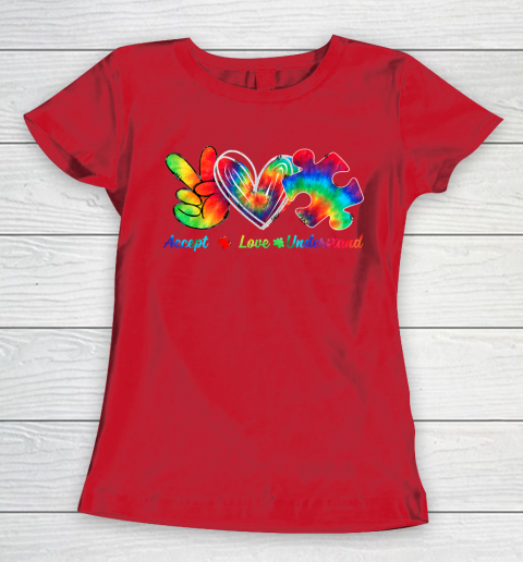 Autism Awareness Accept Understand Love Autism Mom Tie Dye Fitted Women's T-Shirt 9