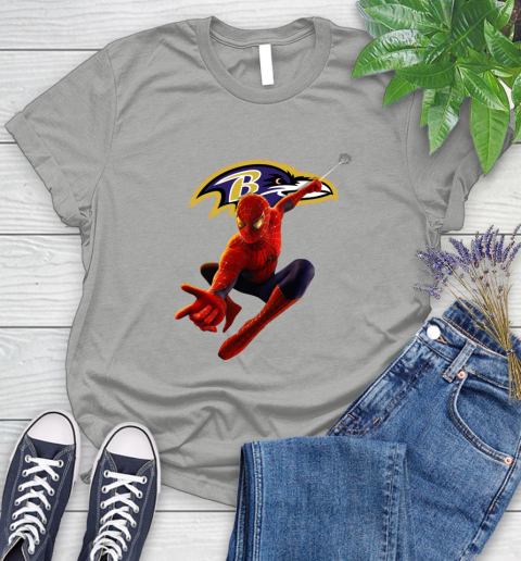 NFL Spider Man Avengers Endgame Football Baltimore Ravens Women's T-Shirt 10