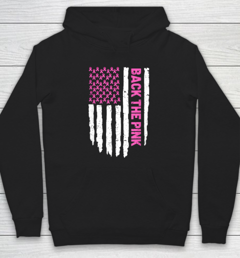 Back The Pink Breast Cancer Awareness Flag Pink Ribbon USA Hoodie