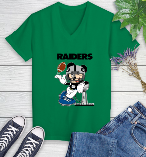 NFL Oakland Raiders Mickey Mouse Disney Super Bowl Football T Shirt Women's V-Neck T-Shirt 5