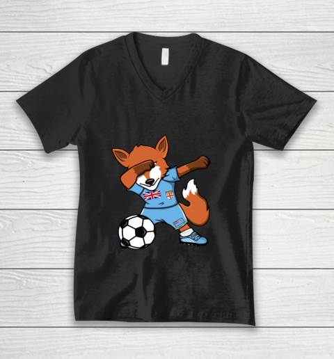 Dabbing Fox Fiji Soccer Fans Jersey Fijian Football Lovers V-Neck T-Shirt