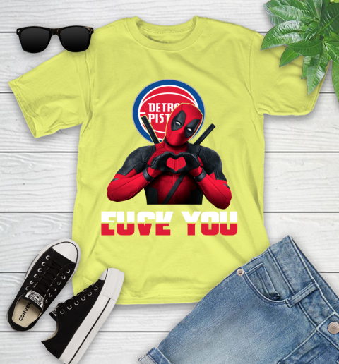 NBA Detroit Pistons Deadpool Love You Fuck You Basketball Sports Youth T-Shirt 10