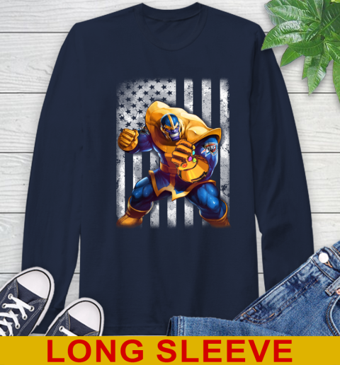 NBA Basketball Oklahoma City Thunder Thanos Marvel American Flag Shirt Long Sleeve T-Shirt - Image 4