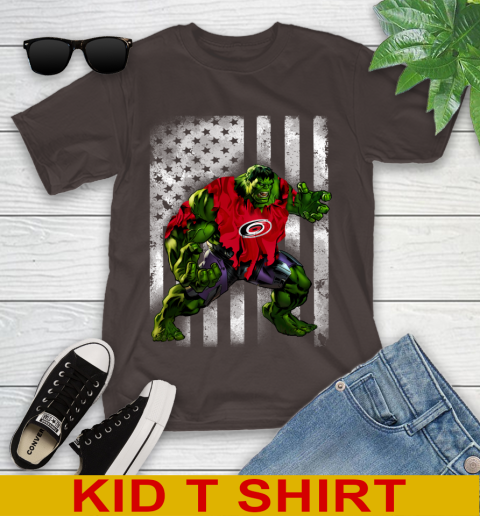 Carolina Hurricanes Hulk Marvel Avengers NHL Hockey American Flag Youth T-Shirt 6