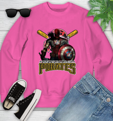 MLB Captain America Thor Spider Man Hawkeye Avengers Endgame Baseball Pittsburgh Pirates Youth Sweatshirt 7