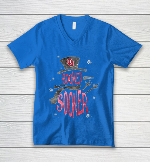 Oklahoma Sooners Christmas Snowman V-Neck T-Shirt 5