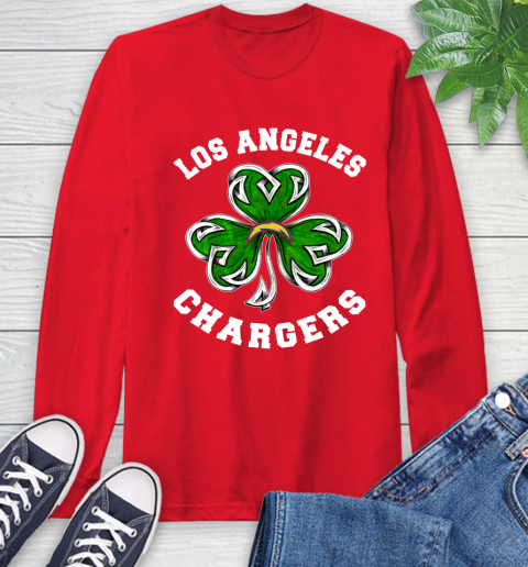 NFL Los Angeles Chargers Three Leaf Clover St Patrick's Day Football Sports Long Sleeve T-Shirt 12 NFL Los Angeles Chargers Three Leaf Clover St Patrick's Day Football Sports Long Sleeve T-Shirt - Image 12