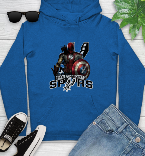 San Antonio Spurs NBA Basketball Captain America Thor Spider Man Hawkeye Avengers Youth Hoodie 9