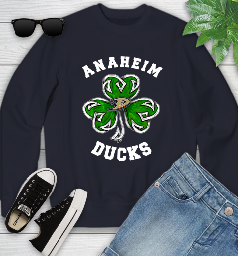 NHL Anaheim Ducks Three Leaf Clover St Patrick's Day Hockey Sports Youth Sweatshirt 3 NHL Anaheim Ducks Three Leaf Clover St Patrick's Day Hockey Sports Youth Sweatshirt - Image 3