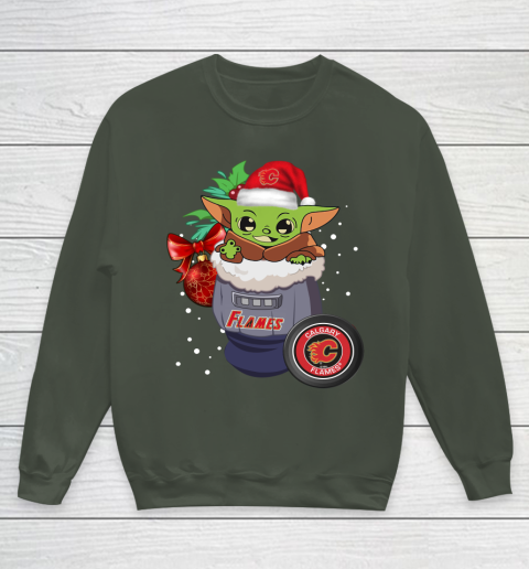 Calgary Flames Christmas Baby Yoda Star Wars Funny Happy NHL Youth Sweatshirt 10