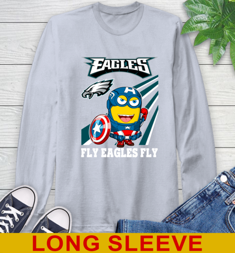 NFL Football Philadelphia Eagles Captain America Marvel Avengers Minion Shirt Long Sleeve T-Shirt 6