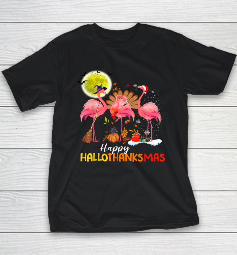 Flamingo Happy HalloThanksmas Funny Halloween Thanksgiving Youth T-Shirt