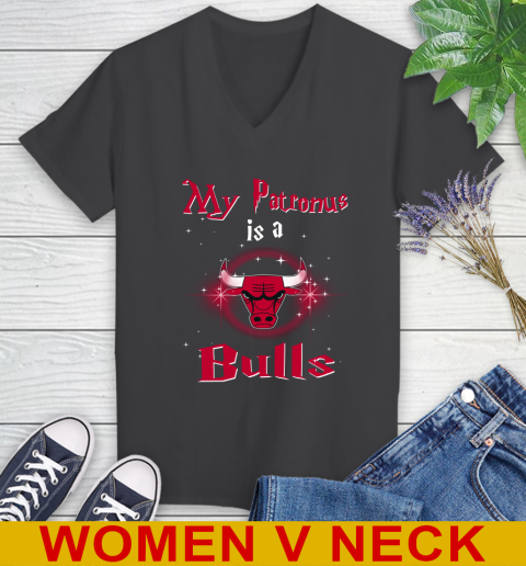 NBA Basketball Harry Potter My Patronus Is A Chicago Bulls Women's V-Neck T-Shirt 8