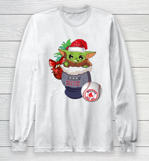 Boston Red Sox Christmas Baby Yoda Star Wars Funny Happy MLB Long Sleeve T-Shirt 2