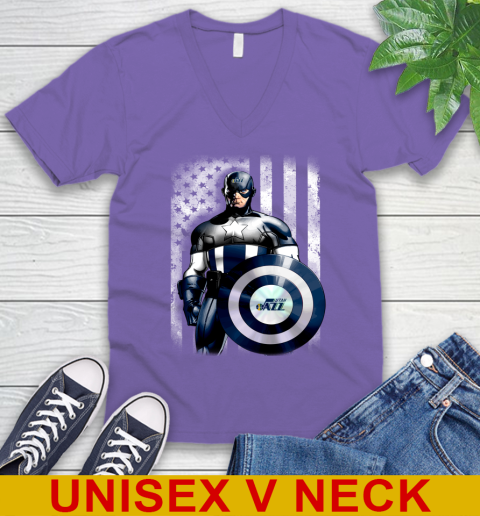 Utah Jazz NBA Basketball Captain America Marvel Avengers American Flag Shirt V-Neck T-Shirt 8