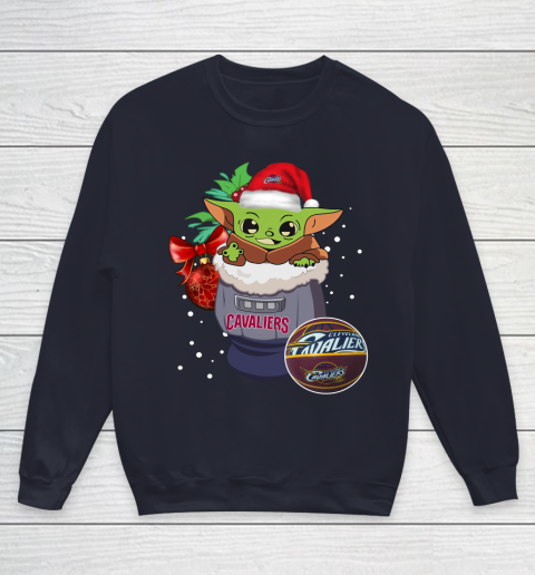 Cleveland Cavaliers Christmas Baby Yoda Star Wars Funny Happy NBA Youth Sweatshirt 3