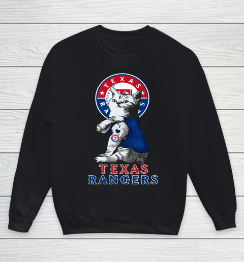 MLB Baseball My Cat Loves Texas Rangers Youth Sweatshirt