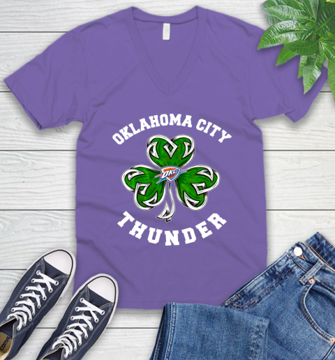 NBA Oklahoma City Thunder Three Leaf Clover St Patrick's Day Basketball Sports V-Neck T-Shirt 8