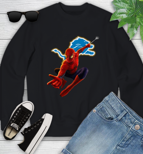 NFL Spider Man Avengers Endgame Football Detroit Lions Youth Sweatshirt 2