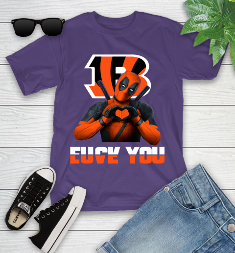 NHL Cincinnati Bengals Deadpool Love You Fuck You Football Sports Youth T-Shirt 3