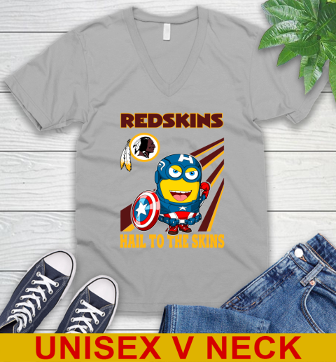 NFL Football Washington Redskins Captain America Marvel Avengers Minion Hail To The Skín Shirt V-Neck T-Shirt 3