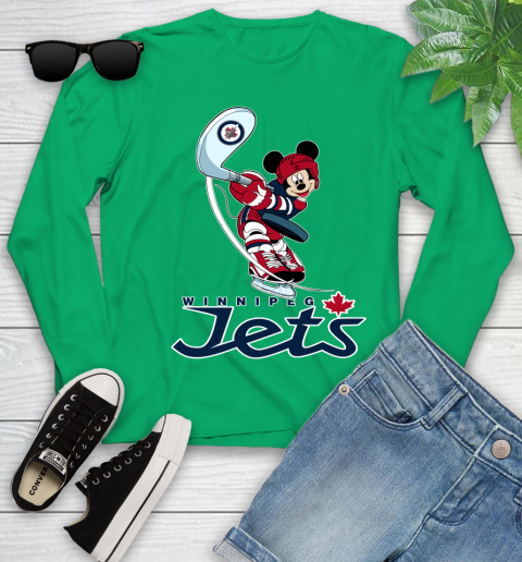 NHL Hockey Winnipeg Jets Cheerful Mickey Mouse Shirt Youth Long Sleeve 6